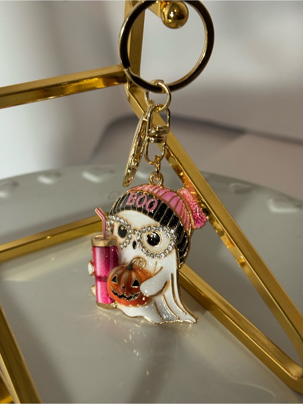 Halloween Ghost Keychain/purse fob Charm in Pink and White NWT